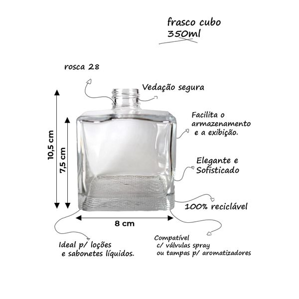 VIDRO CUBO 350ML R.28/410 TRANSP MTZ-388