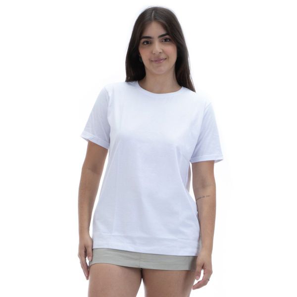 Blusa Feminina Básica Camiseta T-shirt de Algodão Verão Branco