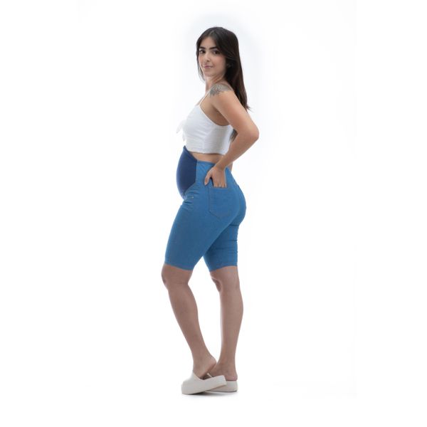 Short Para Gestante Jeans Claro Bermuda Confort vel Cos Alto Lycra