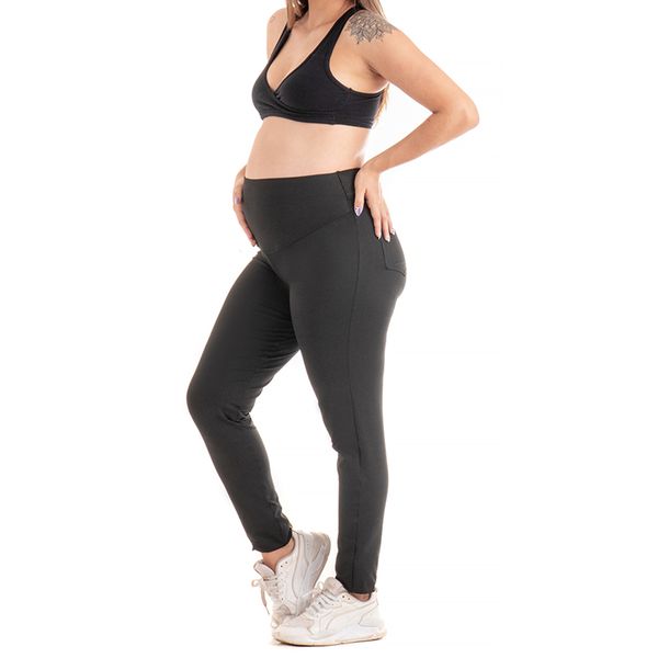 Calça Para Gestante Legging Preta Grávida Elástico... - Aymêe