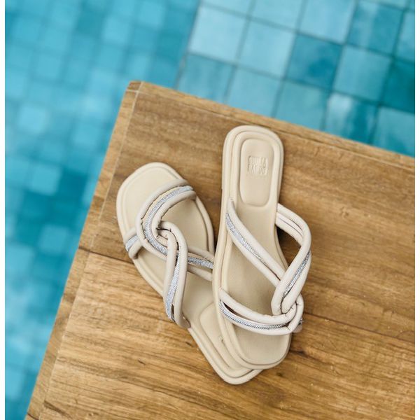 Rasteirinha Strass Comfort Luna Off white Milk