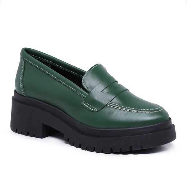 Mocassim Feminino Tratorado July Couro Maxtherapy Verde Militar