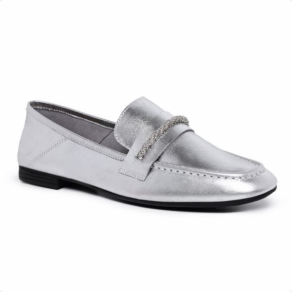 Mocassim Loafer Cristal Feminino Comfort em Couro Prata