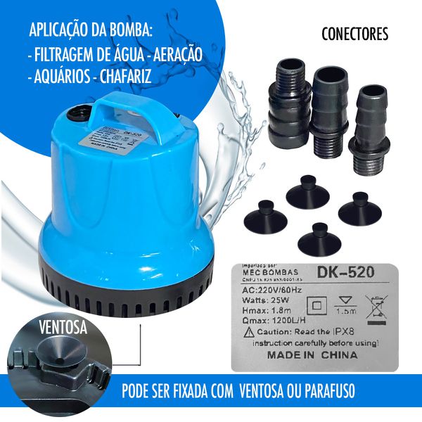 Bomba Bombinha Fonte Aquário Eletrobomba Submersível 1200l/h