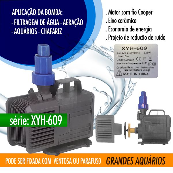 Bomba Aquário Fonte Eletrobomba Submersível 6000l/h Xyh-609