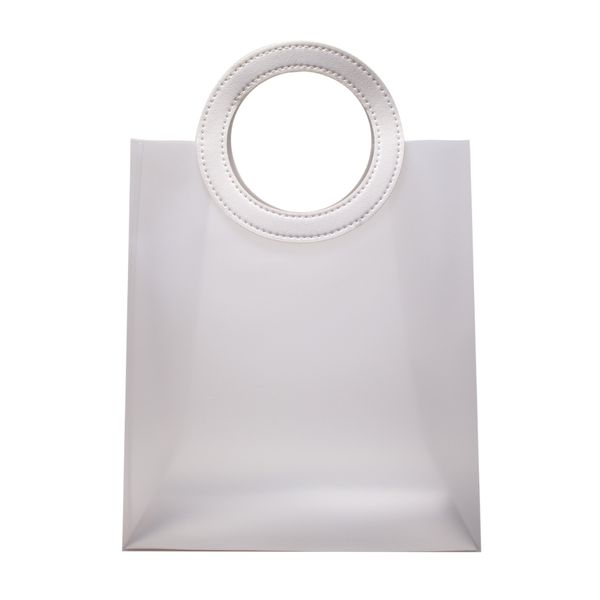 SACOLA PVC COM ALÇA REDONDA DE COURINO BRANCA - G 27X23X12 CM