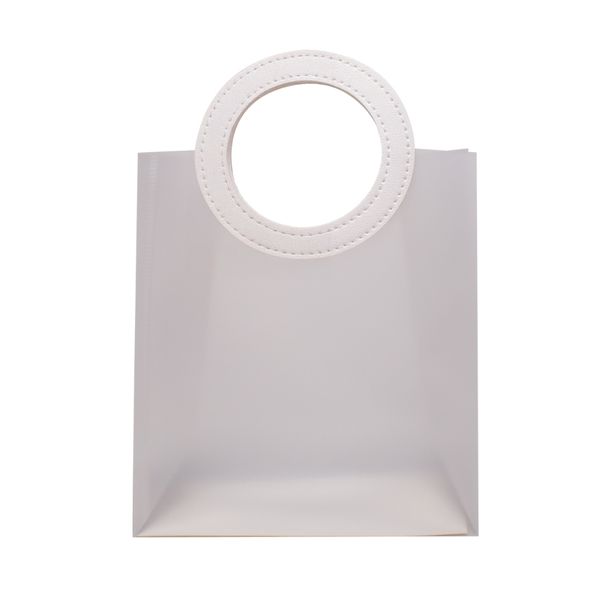 SACOLA PVC COM ALÇA REDONDA DE COURINO BRANCA - P 18X16X8 CM