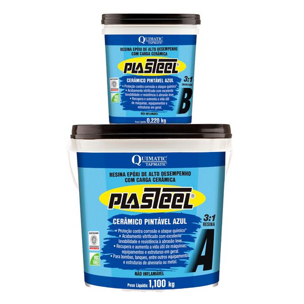 Plasteel Cerâmico Pintável 3:1 Azul AB 1,32KG Ref. PC2 QUIMATIC