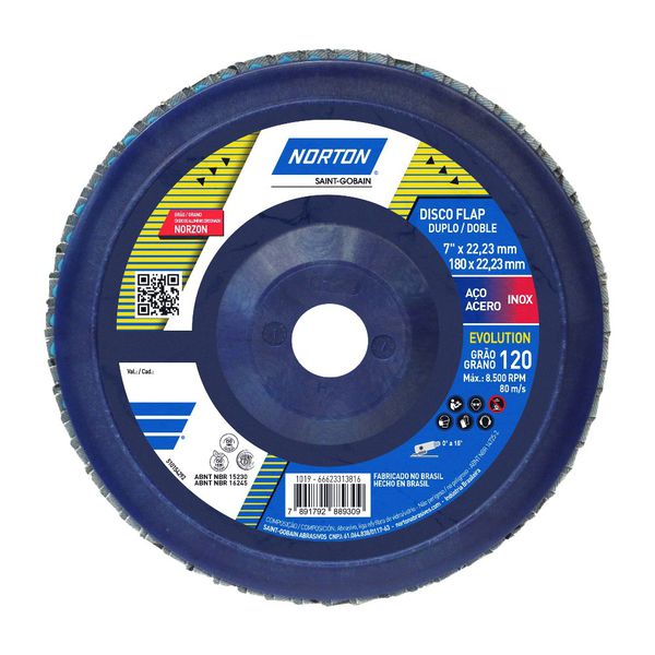DISCO FLAP R822 EVOLUTION 7" - 180 X 22MM GR-120 (66623313816) NORTON
