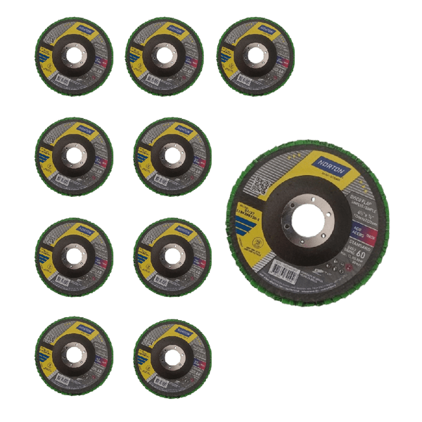 KIT 10 PCS DISCO FLAP GR60 STANDARD 4.1/2 115X22MM R244 - NORTON