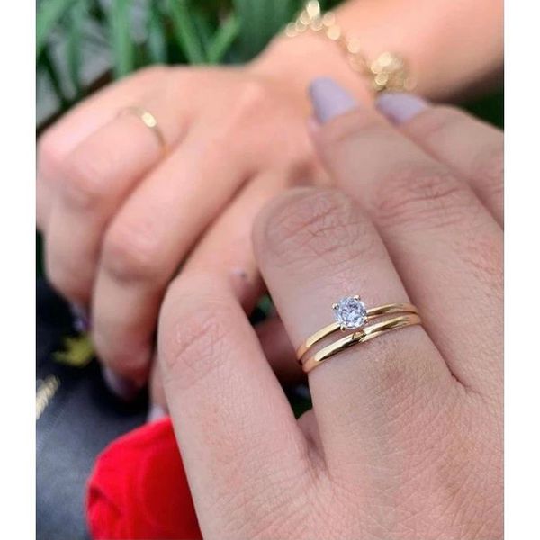 Trio Alianças Ouro 18k Casamento Noivado Boleada 2mm Goiânia 