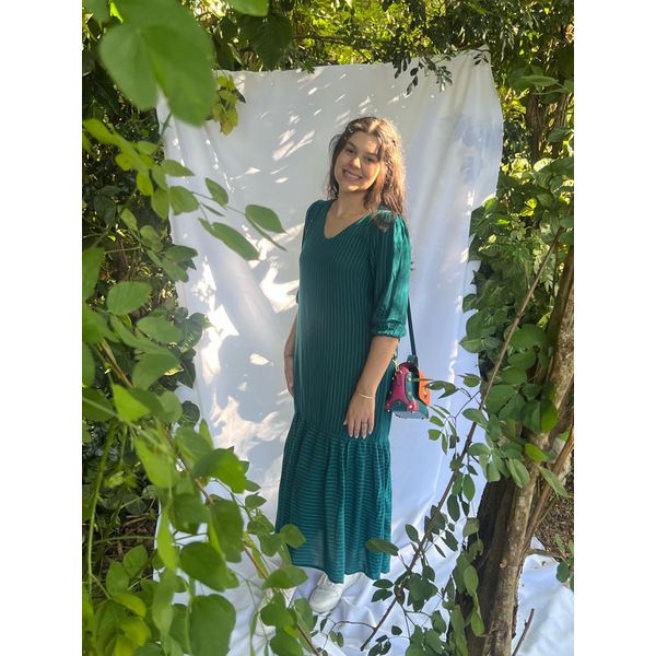 Vestido risca de giz petróleo