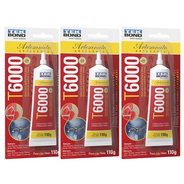 Kit 3 Cola T6000 Permanente Tek Bond 110gr P/ Artesanato