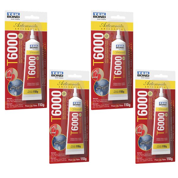 Kit 4 Cola Permanente T6000 Tek Bond 110gr P/ Artesanato