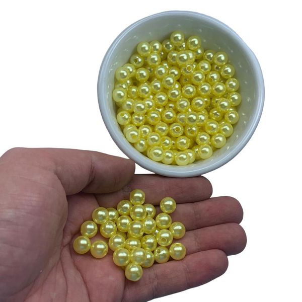 Perolas Abs Com Furo 8mm Amarelo Claro Artesanato 200 Unidades