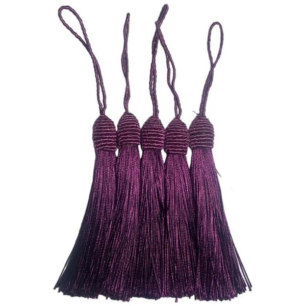 Kit 5 Pingente Tassel 9cm Roxo Com Detalhe em Dourado 