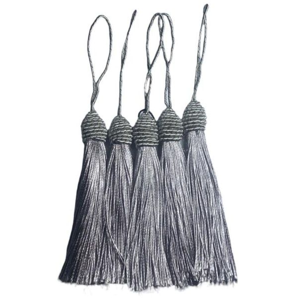 Kit 5 Pingente Tassel 9cm Cinza Com Detalhe em Dourado 