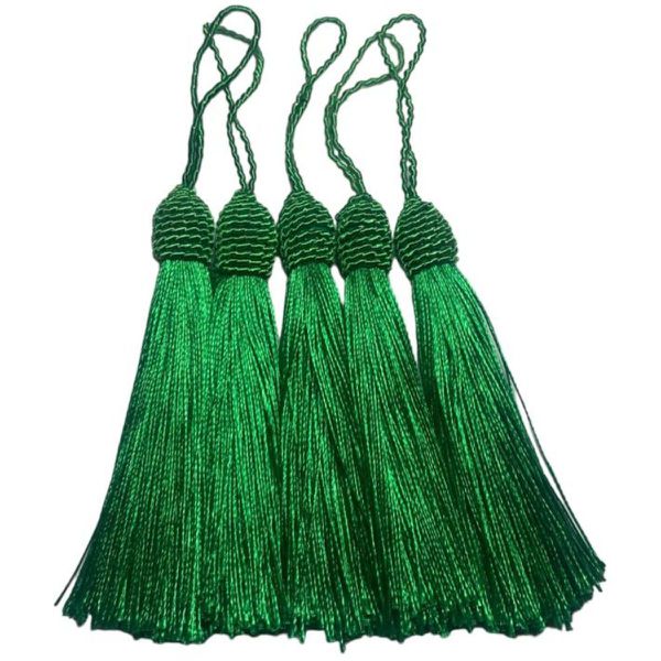 Kit 5 Pingente Tassel 9cm Verde Bandeira Com Detalhe em Dourado