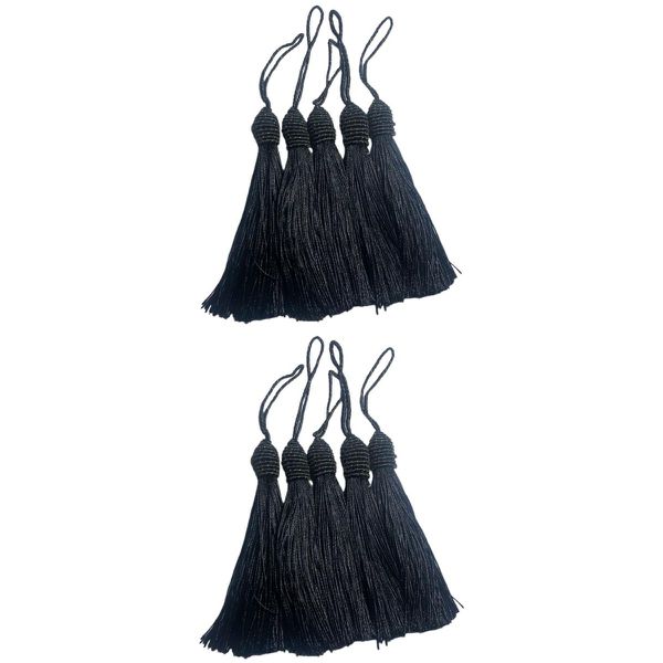 Kit 10 Pingente Tassel 9cm Preto Com Detalhe em Dourado