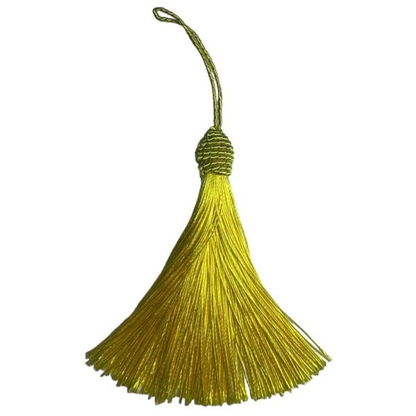 Pingente Tassel 9cm Amarelo Com Detalhe em Dourado