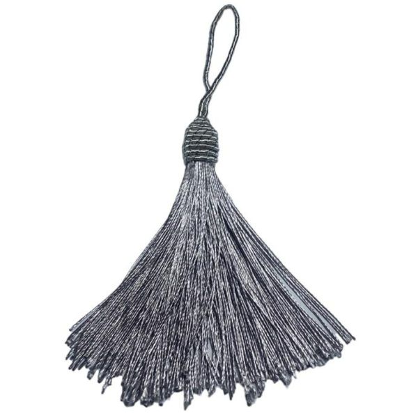 Pingente Tassel 9cm Cinza Com Detalhe em Dourado