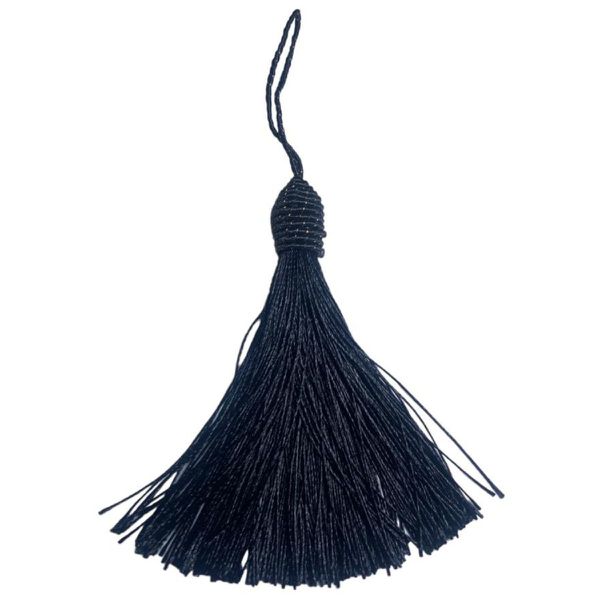 Pingente Tassel 9cm Preto Com Detalhe em Dourado