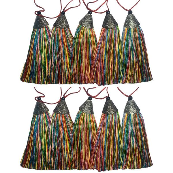 Kit 10 Pingente Tassel 9cm Colorido C/ Detalhe Metal Níquel Artesanato