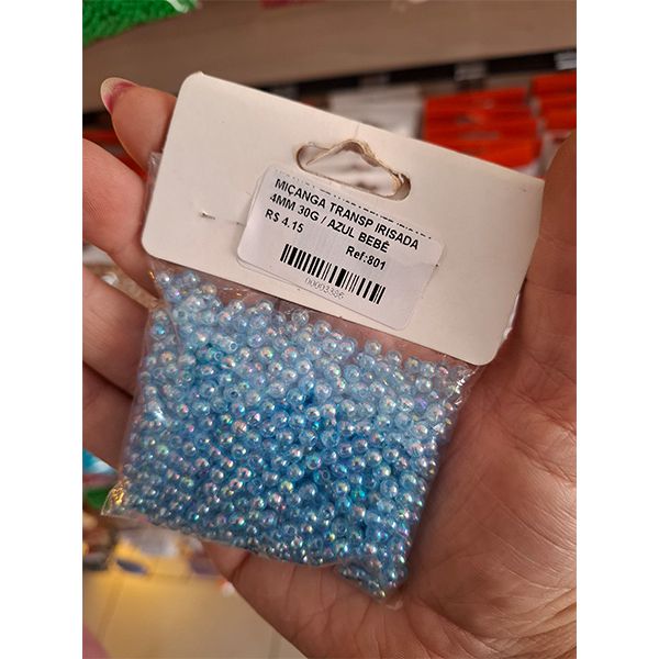 MIÇANGA TRANSP IRISADA 4MM 30G 801 .