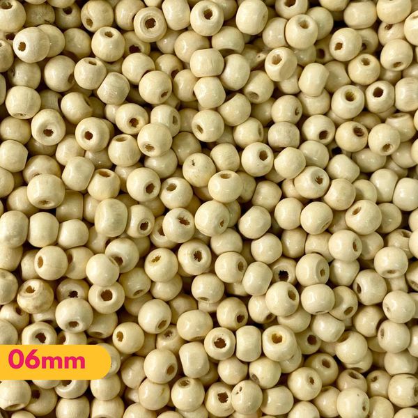 Bolas de Madeira Bege Claro Tamanhos 06/08/14 e 24MM - 50g