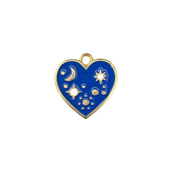 Pingente de Coração Estrelado Dourado/Azul - 1 Uni