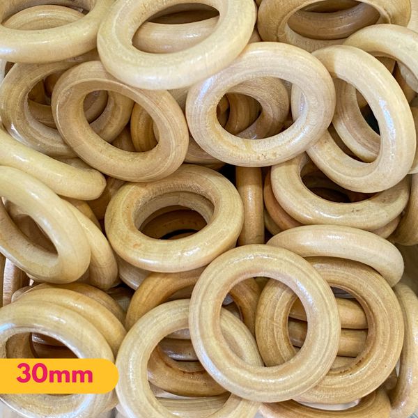 ARGOLAS DE MADEIRA BEGE CLARO TAMANHOS 30/40 E 50MM - 10 UNIDADES