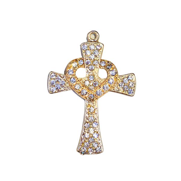 Crucifixo C/ Strass e Coração - Ouro Lataforetico