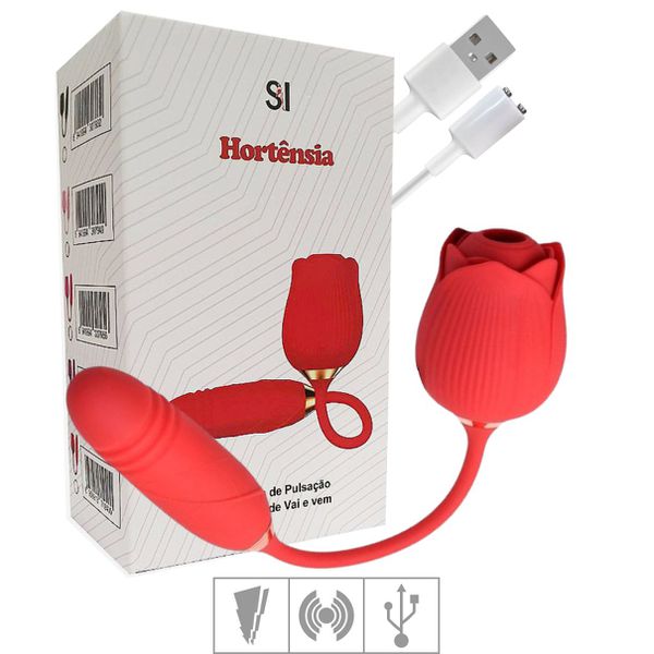 Vibrador Com Estimulador Formato Rosa Hortência SI - (7633) - Vermelho