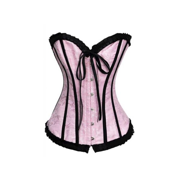 Corselet Tomara Que Caia C/ Ziper Frontal (CS001) - Rosa com Preto