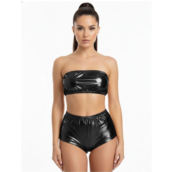 Conjunto Hot Pants Metalizado (FR643) - Preto