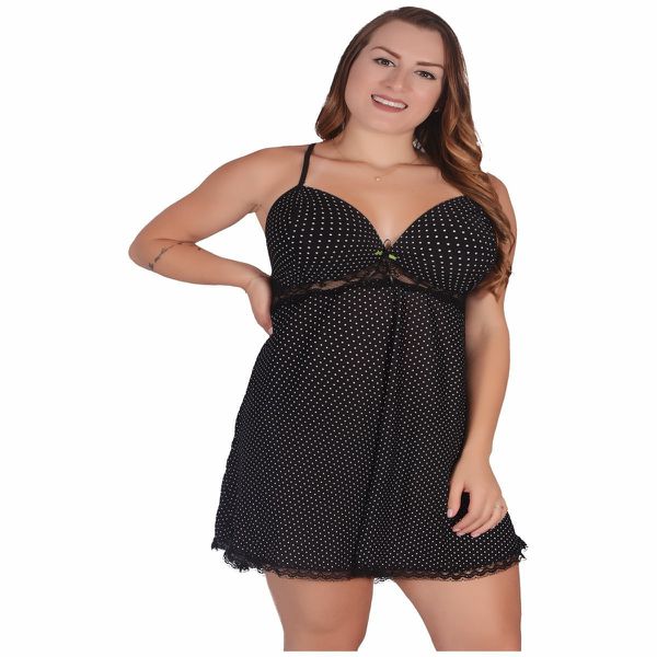*Camisola Britney Plus Size (LK99950-LK9950) - Preto c/ Branco