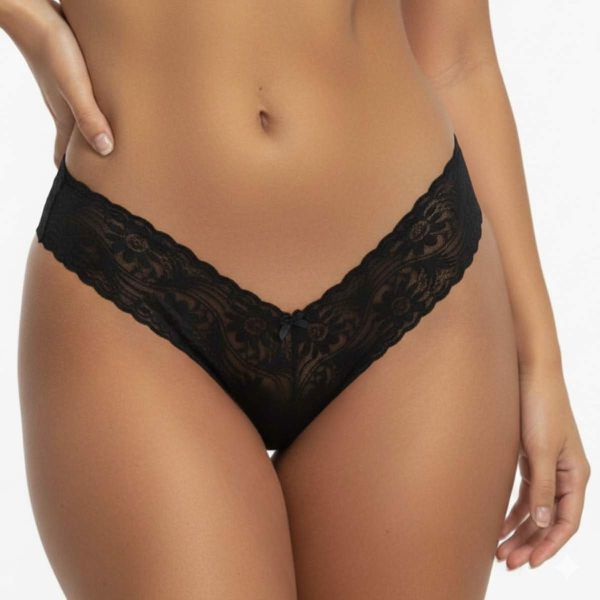 Calcinha Asa Delta de Renda (LS5019) - Preta