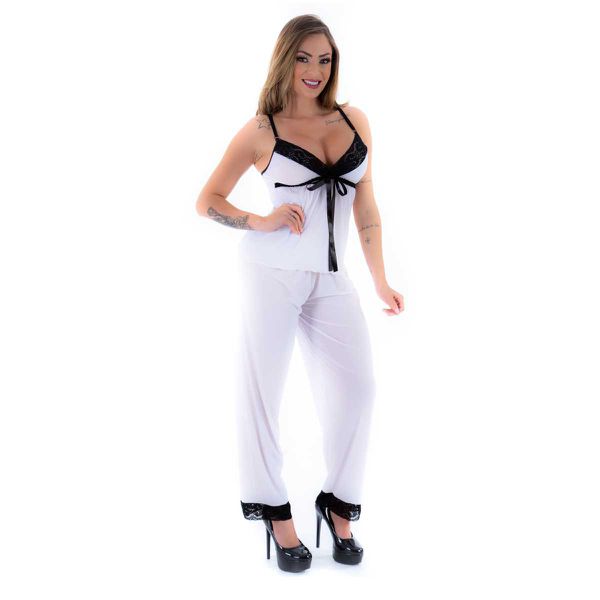*Pijama Melissa Calça (PS8444) - Branco c/ Preto