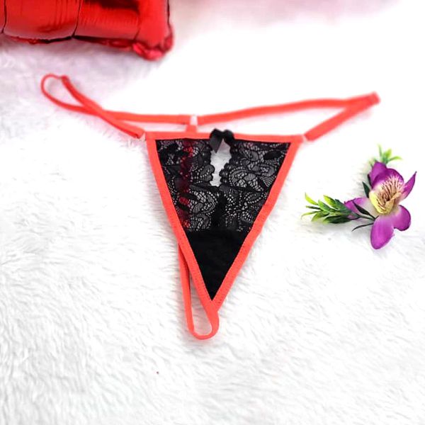 Calcinha Com Abertura Frontal - (Y5068) - Preto c/ Laranja