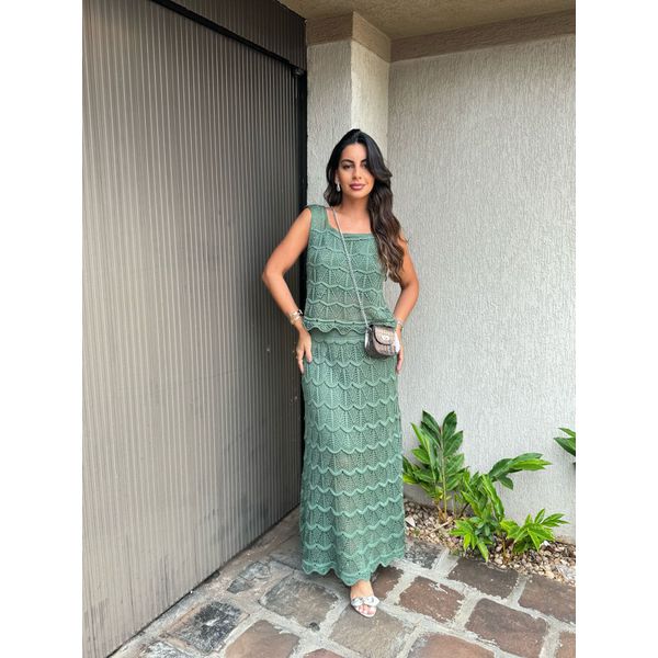 Conjunto Saia E Blusa Crochê Verde