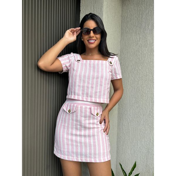 Conjunto Saia e Cropped em Linho
