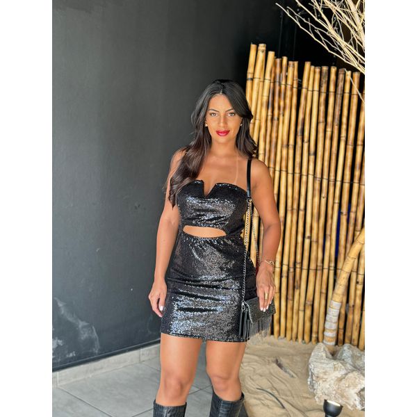 Vestido Preto Em Paetê 