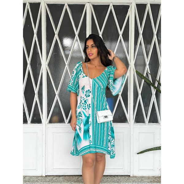 Vestido Curto Floral Manga