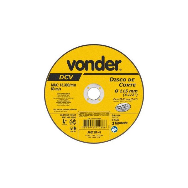DISCO CORTE 115,0MM X1,0MM X 22,23MM DCV VONDER