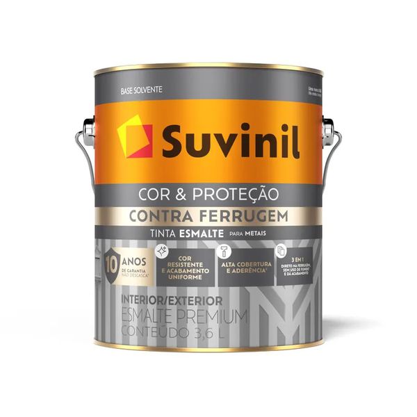 ESMALTE COR E PROTEÇÃO CONTRA FERRUGEM BRILHANTE BRANCO SUVINIL 3,6L