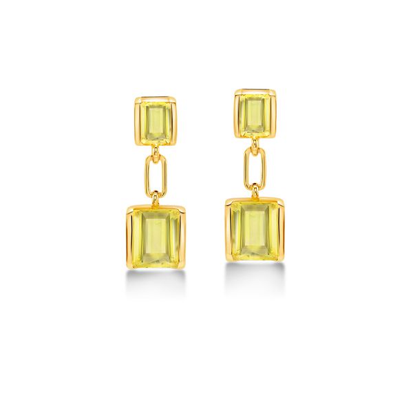 Brinco Pendente de Citrino Verde em Ouro Amarelo 18K