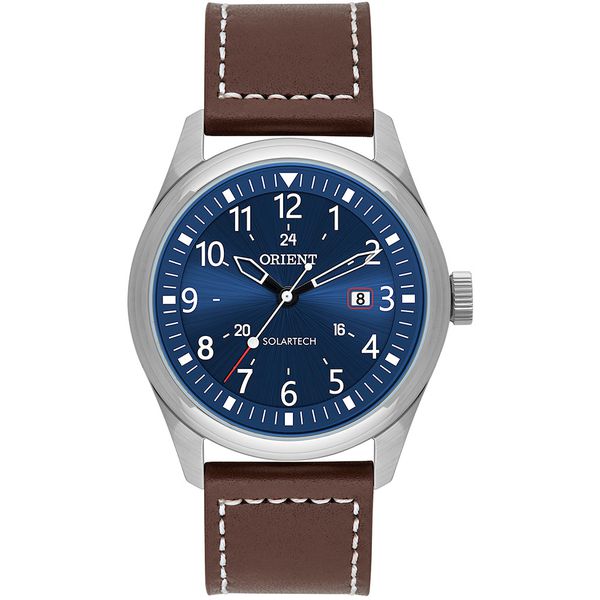 Relógio Orient Mostrador Azul Pulseira de Couro Marrom MBSC1041