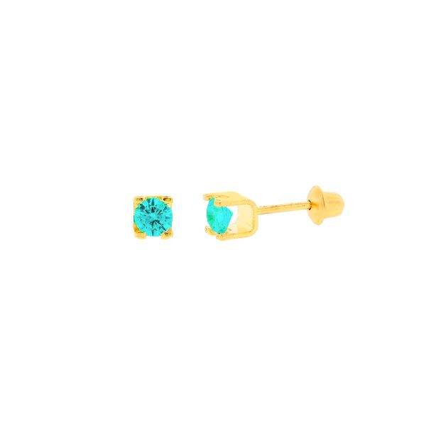 Brinco de Ouro 18K com Zircônia Azul Caribe de 2,5mm 