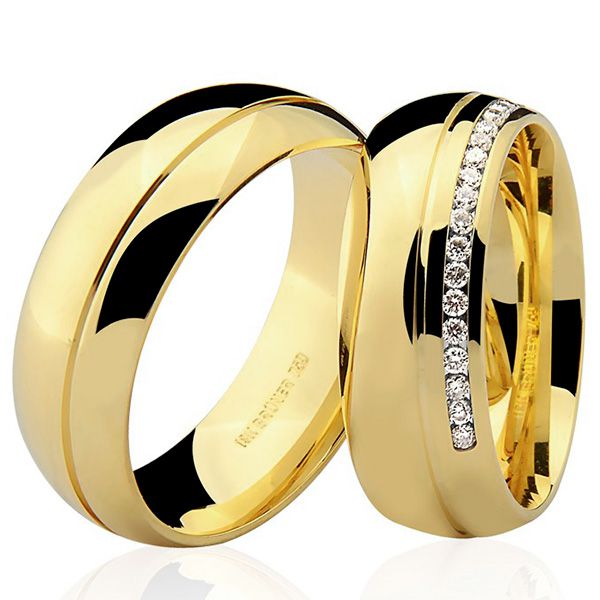 Par de Alianças Anatômicas Ouro 18K 18 Brilhantes - 76.0244.... - MICHELETTI JOIAS