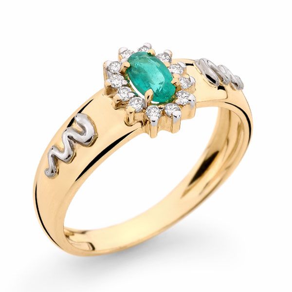 Anel de Formatura Ouro 18K com Símbolos e Pedras